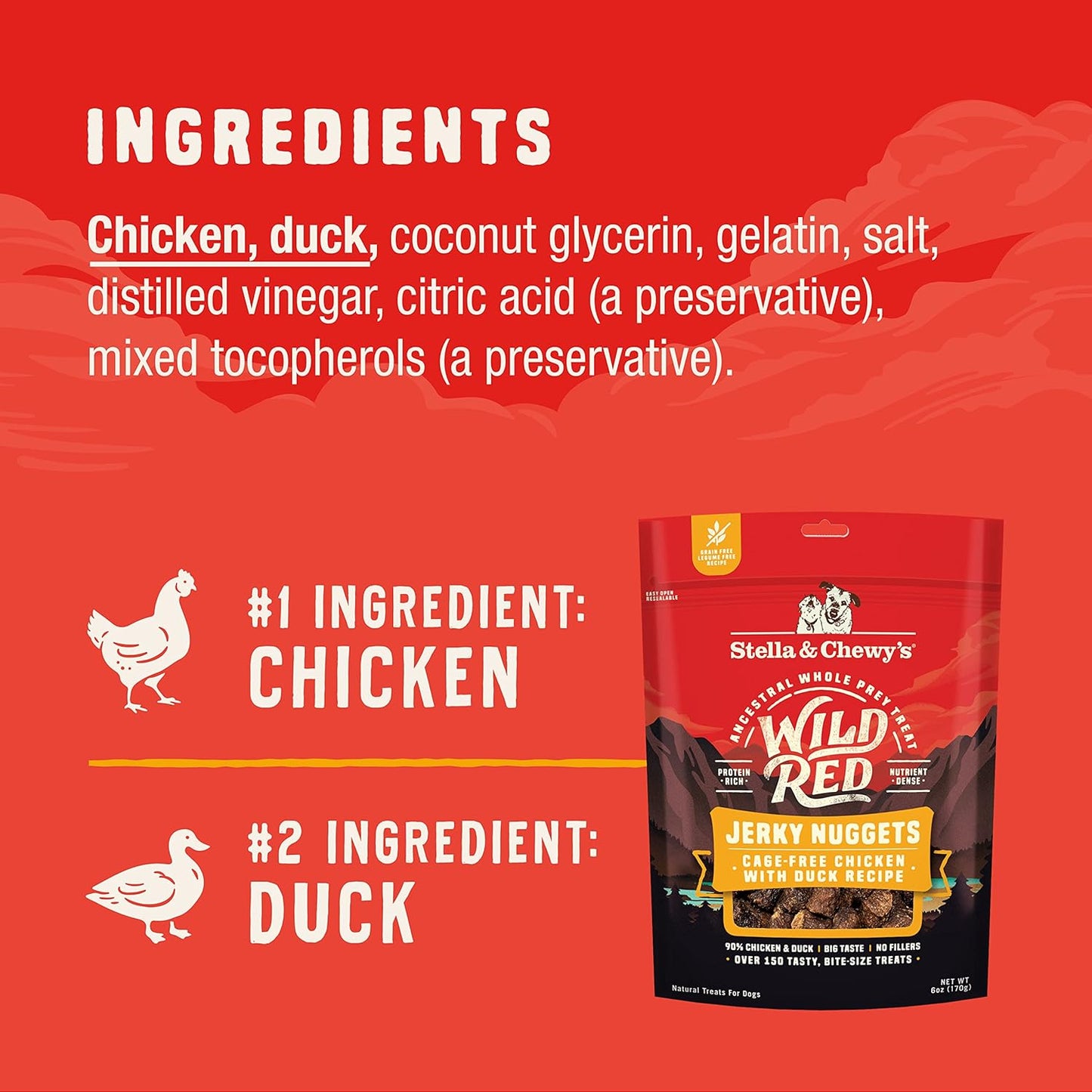 Wild Red Jerky Nuggets Dog Treats Chicken & Duck Recipe, 6 Oz. Bag