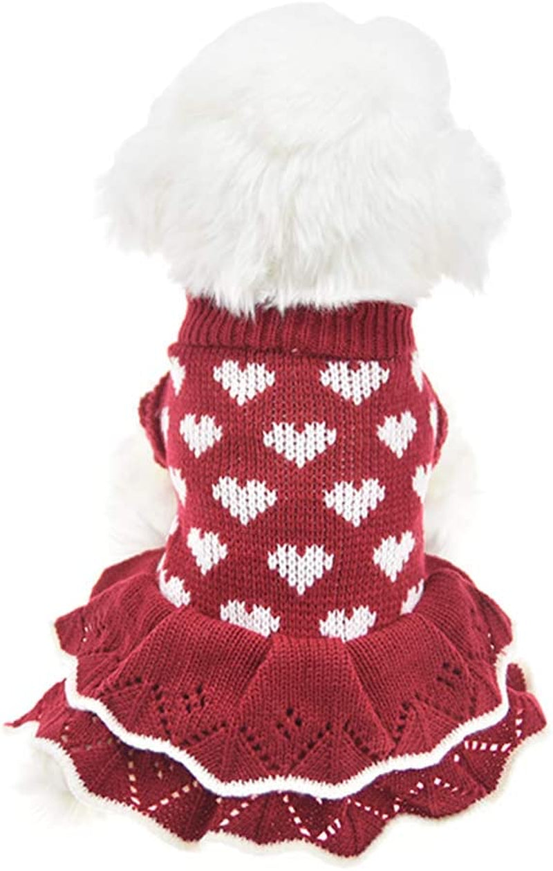 Small Dog Sweaters Girl Red Winter Warm Dog Christmas Dress Valentine'S Day Costume Clothes Dachshund Chihuahua Corgi (Red, XS)