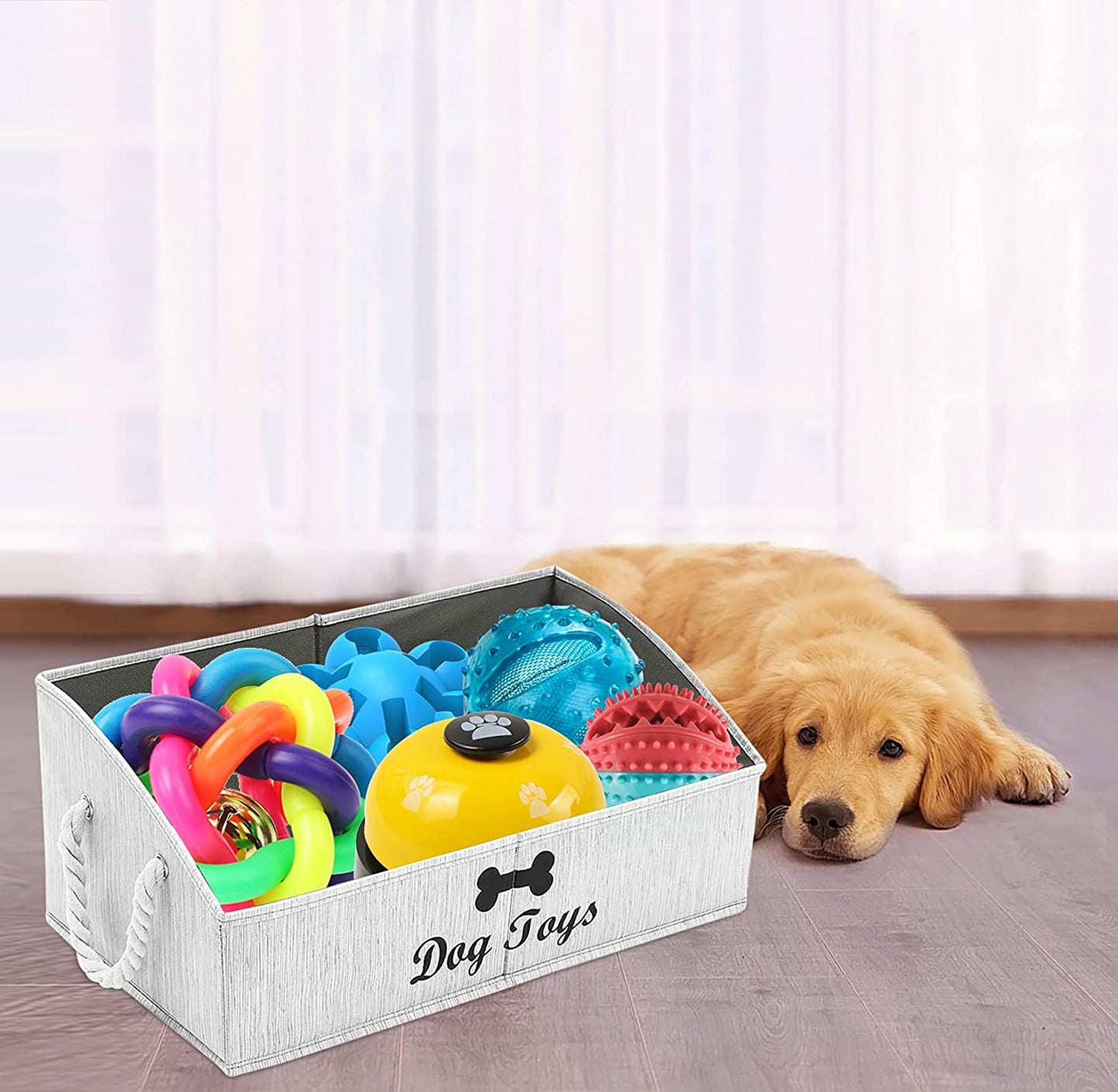 Large Dog Toy Bin Puppy Shallow Toy Baskets Dog Toy Storage Perfect for Living Room Playroom Closet Home Organization - Grey