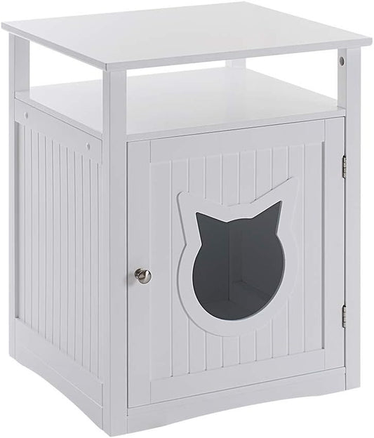 Nightstand Pet House, Litter Box Furniture Indoor Pet Crate, Litter Box Enclosure, Cat Washroom (White)