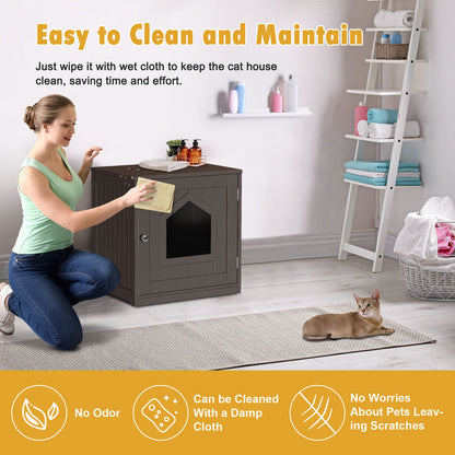 Wooden Cat Litter Box Enclosure Hidden Litter Box Furniture Cat House Brown