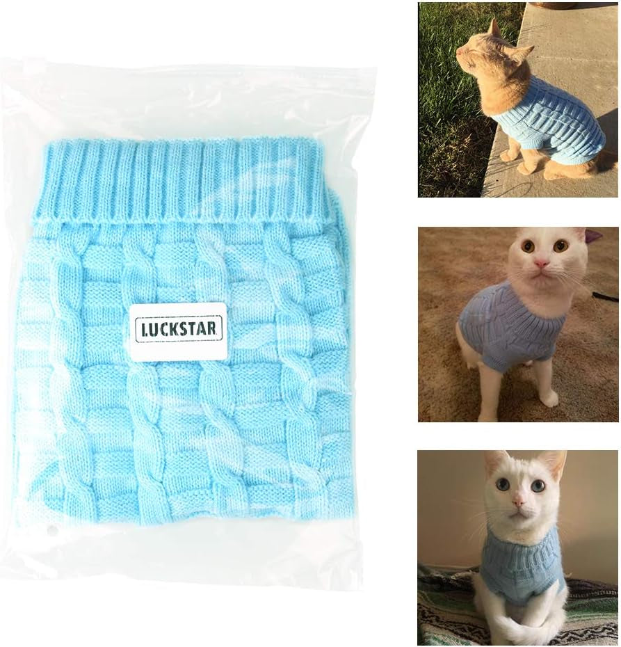 Cable Knit Turtleneck Sweater - Cats Sweater Pullover Knitted Clothes Pet Sweater for Small Dogs & Cats Kitten Kitty Chihuahua Teddy Knitwear Cold Weather Outfit (L)