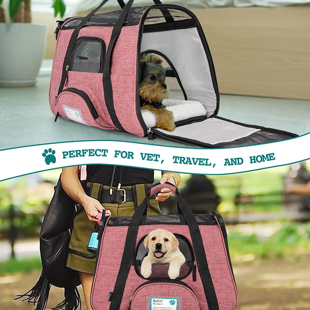 Airline Approved Pet Carrier for Cat, Soft Sided Dog Carrier Small Dog, Cat Travel Supply Accessories Indoor Cats, Ventilated Pet Carrying Bag Medium Large Kitten Puppy, Small Heather White Red