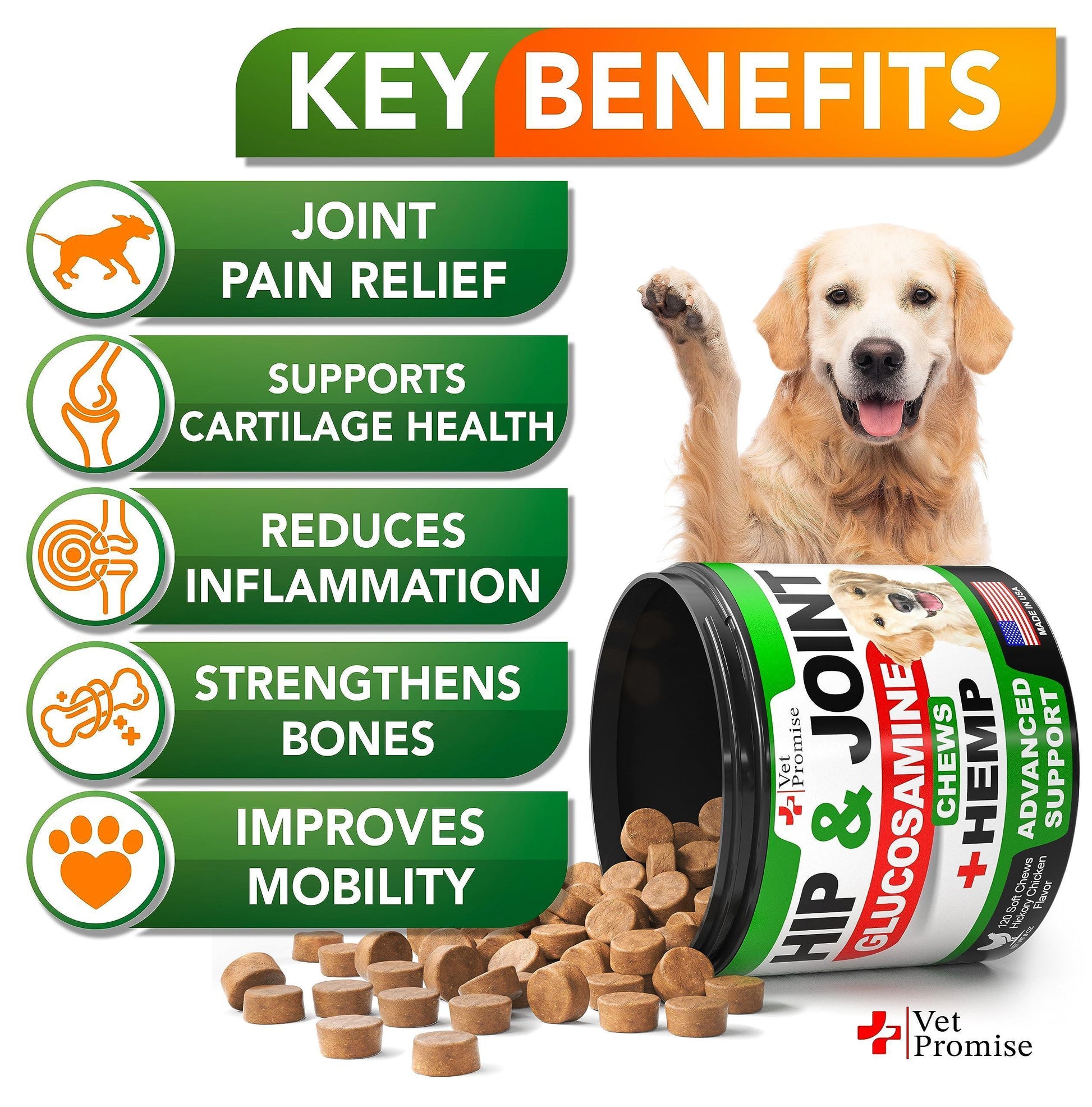 Hemp Hip and Joint Support Supplement for Dogs Glucosamine for Dogs 120 Chews