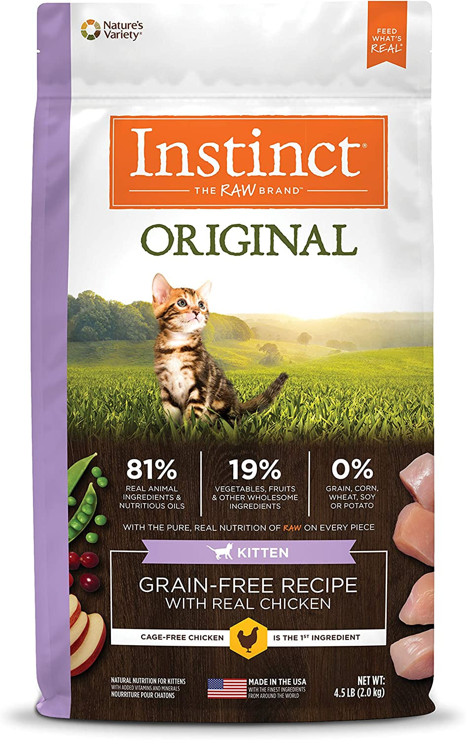 Original Kitten Dry Cat Food, Raw Coated Kibble, High Protein, Grain Free Recipe - Real Chicken, 4.5 Lb. Bag