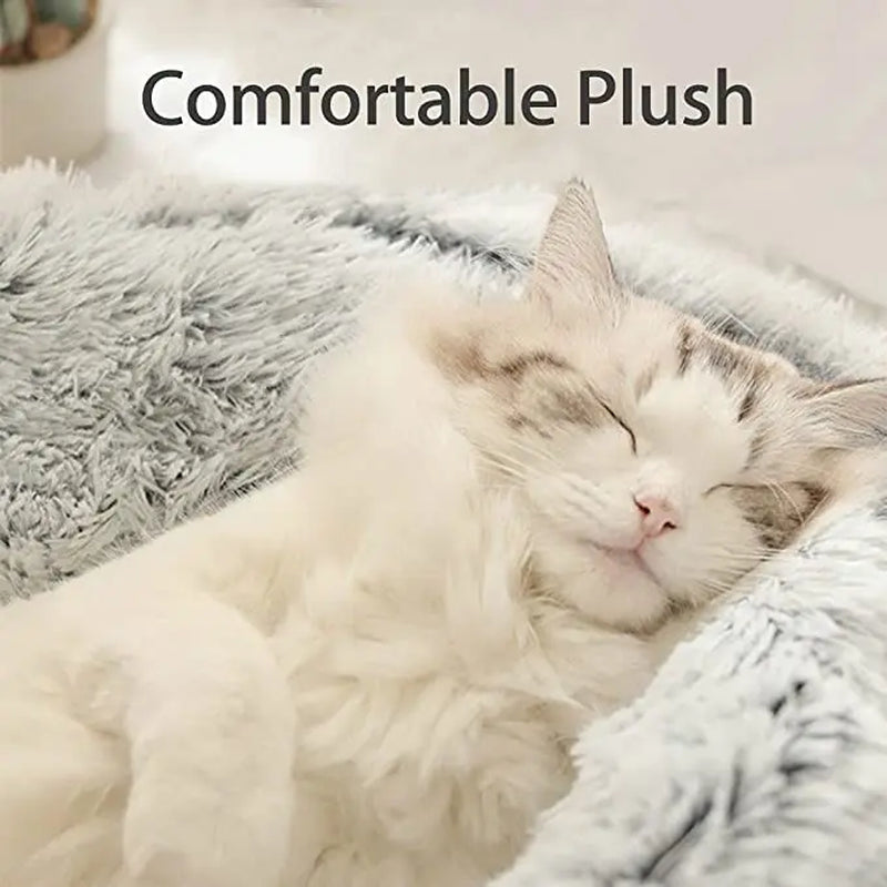 Winter Long Plush Pet Cat Bed round Cat Cushion House Warm Cat Basket Cat Sleep Bag Cat Nest Kennel 2 in 1 for Small Dog Cat