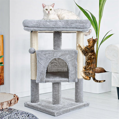 29" Cat Tree Tower for Indoor Cats Cat Condo with Sisal Scratching Posts, Plush Perch, Cat Bed Furniture, Gray