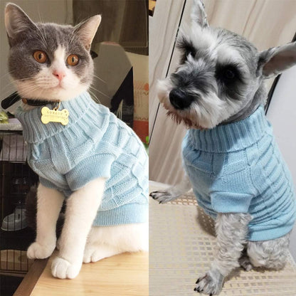 Cable Knit Turtleneck Sweater - Cats Sweater Pullover Knitted Clothes Pet Sweater for Small Dogs & Cats Kitten Kitty Chihuahua Teddy Knitwear Cold Weather Outfit (L)