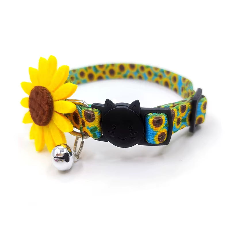 Bow Tie Cat Collar Cat Necklace Cat Paw Print Adjustable Collar Bell Positioning Sunflower Cats Collar with Flower