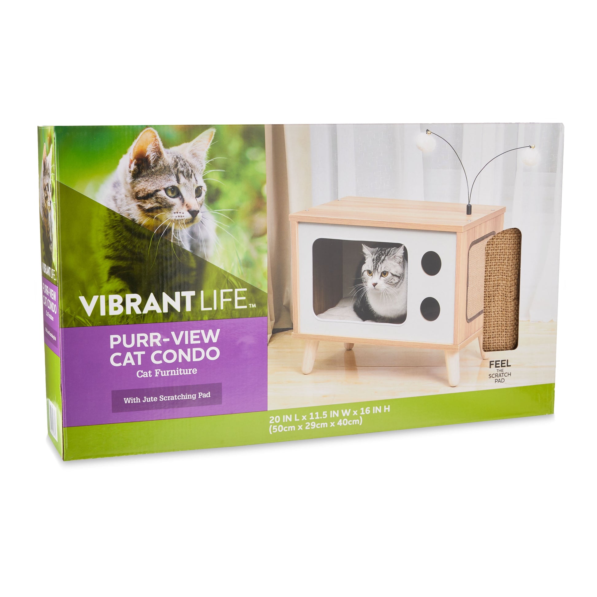 Purr-View Retro TV Cat Condo with Jute Scratching Pad & Washable Mat