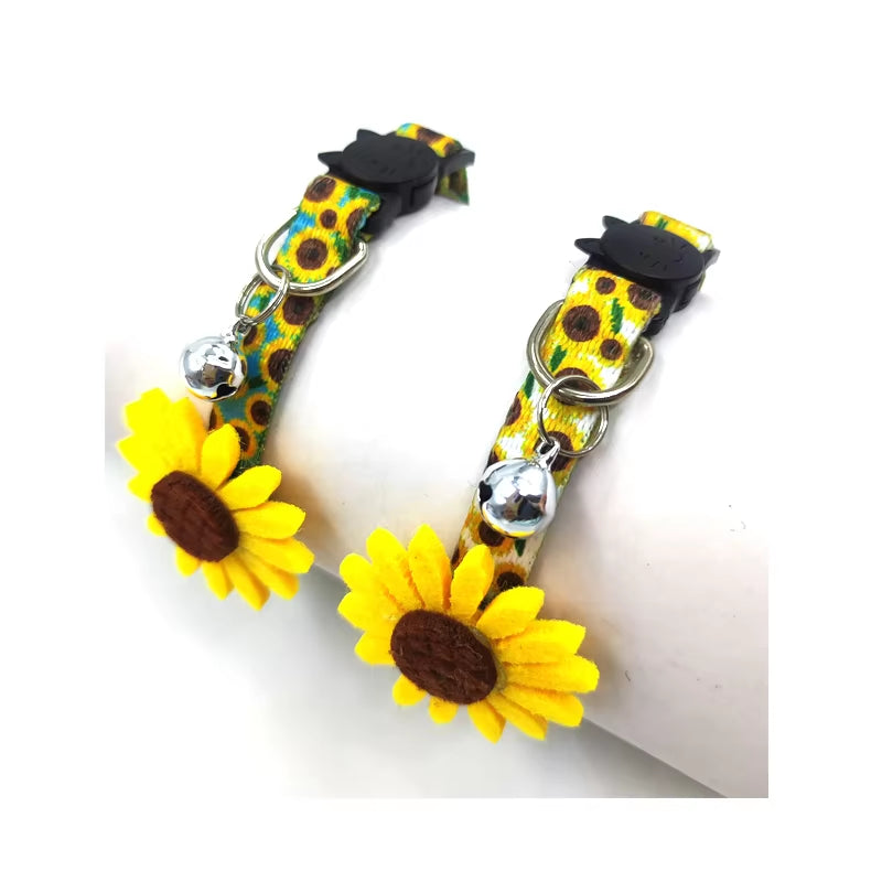 Bow Tie Cat Collar Cat Necklace Cat Paw Print Adjustable Collar Bell Positioning Sunflower Cats Collar with Flower