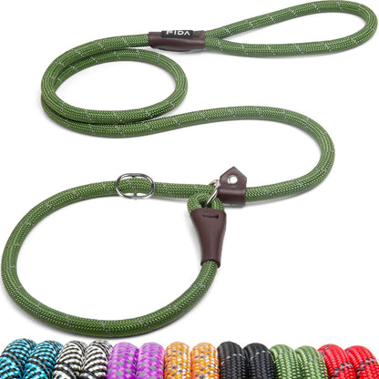 Durable Slip Lead , 6 FT X 1/2" Heavy Duty Loop Leash, Comfortable Strong Rope Leash for Large, Medium Dogs, No Pull Pet Training Leash with Highly Reflective, Green