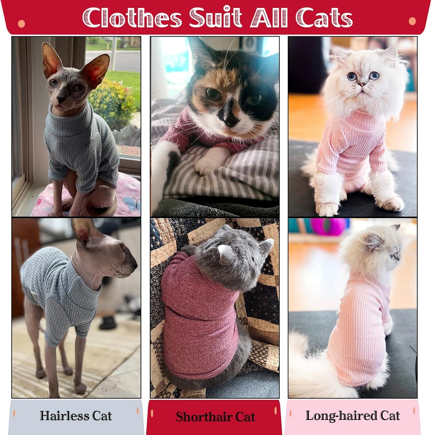 Sphynx Hairless Cats Shirt Pullover Kitten T-Shirts, Breathable Cat Wear Turtleneck Sweater Adorable Cat'S Clothes Vest Pajamas Jumpsuit