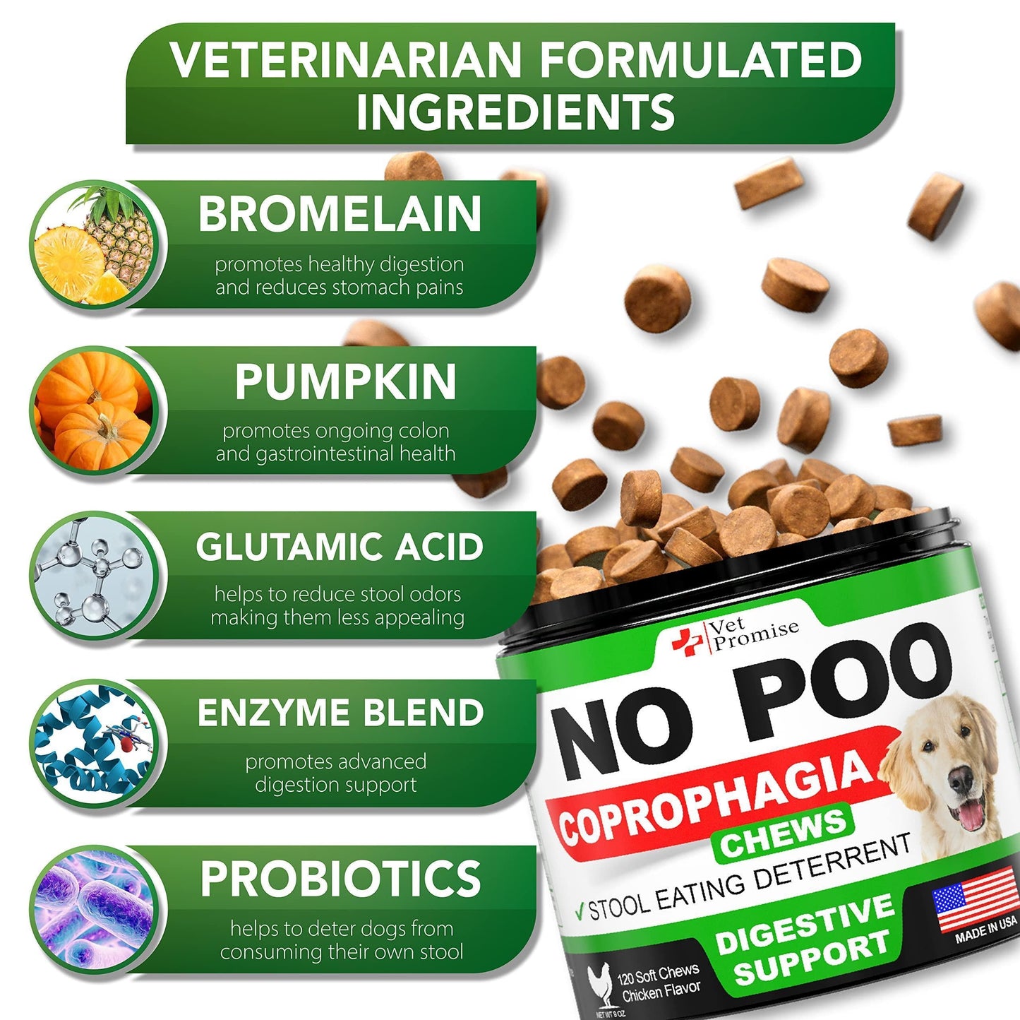 No Poo Chews Coprophagia Stool Eating Deterrent for Dogs 120 Soft Treats