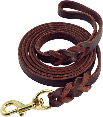 Leather Dog Leash - Training & Walking Dog Leash - Braided 3.6 Ft by 3/4 in (110Cm 1.8Cm) - Latigo Leather Brown