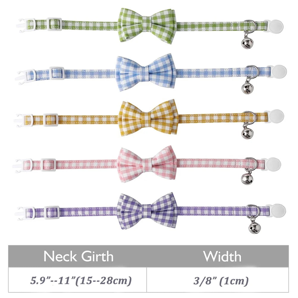 Cat Collar with Bow & Bell, Cute Plaid Patterns Collars, 1 Pack, Purple