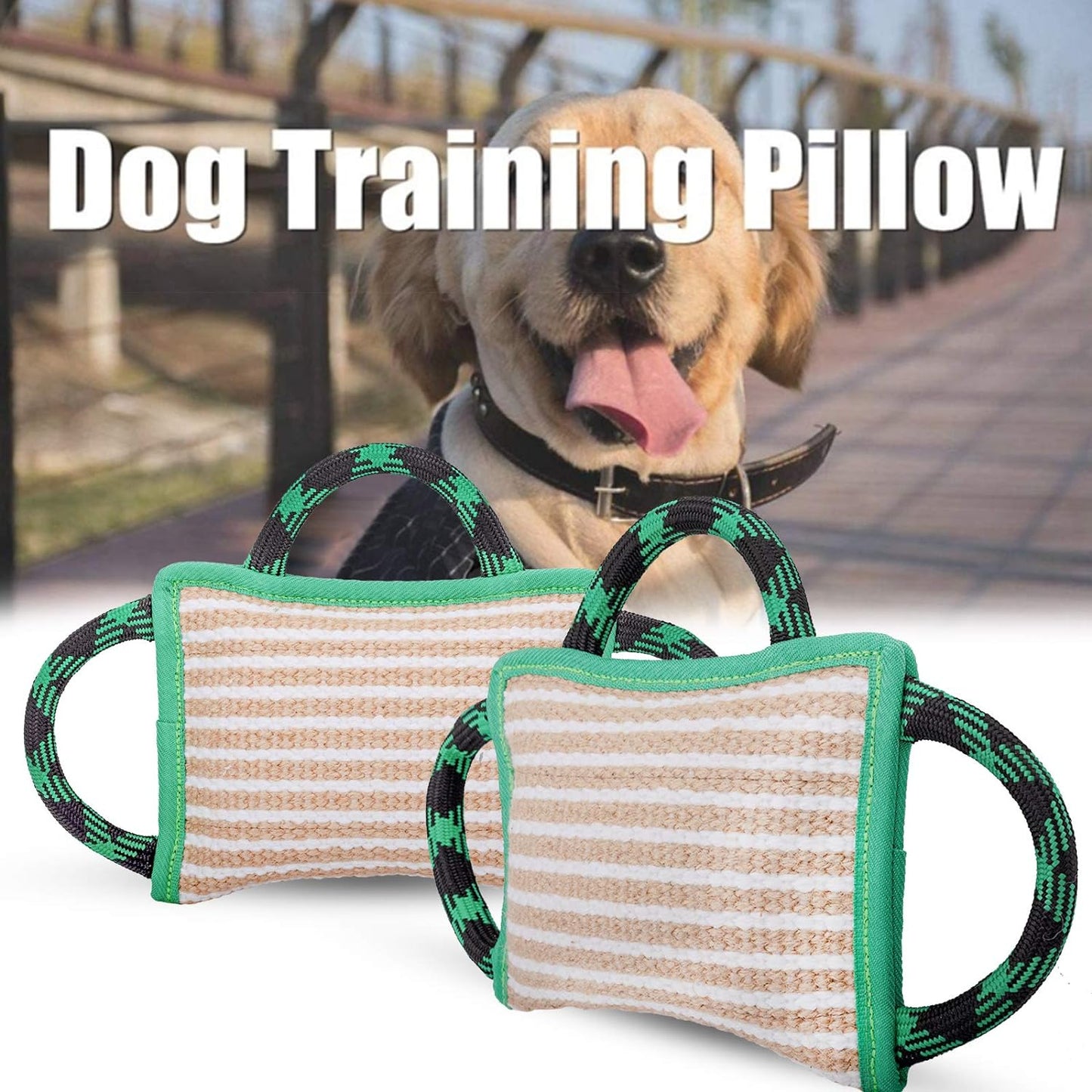 Dog Toy, Tug of War Jute Bite Pillow (11' X 7.8'), Training Equipment for Medium to Large Dogs, Green