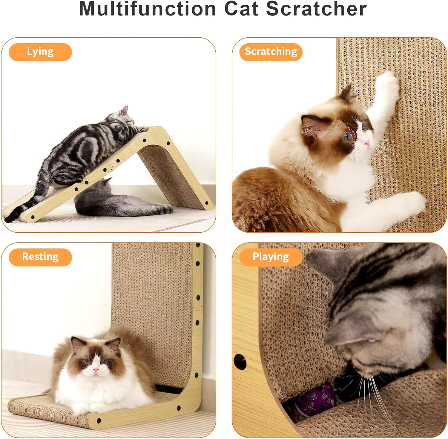 L Shape Cat Scratcher, 23.6 Inch Cat Scratchers for Indoor Cats, Protecting Furniture Cat Scratch Pad, Cardboard Cat Scratching