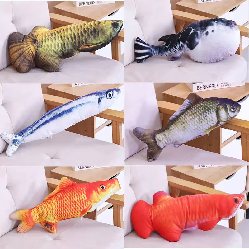 Pet Plush Cat Catnip Toy Teeth Teasing Cat Toy Simulated Fish Cat Fish Throw Pillow