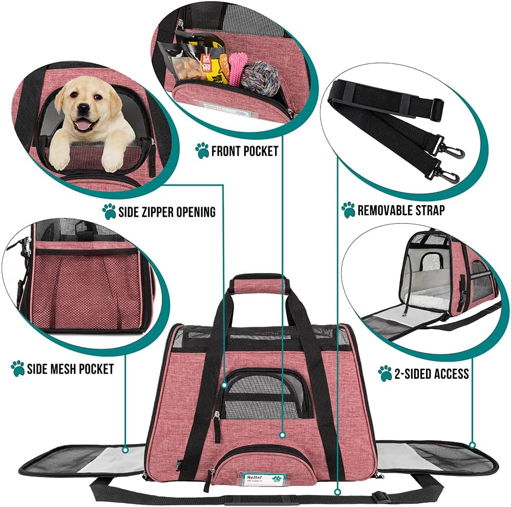 Airline Approved Pet Carrier for Cat, Soft Sided Dog Carrier Small Dog, Cat Travel Supply Accessories Indoor Cats, Ventilated Pet Carrying Bag Medium Large Kitten Puppy, Small Heather White Red