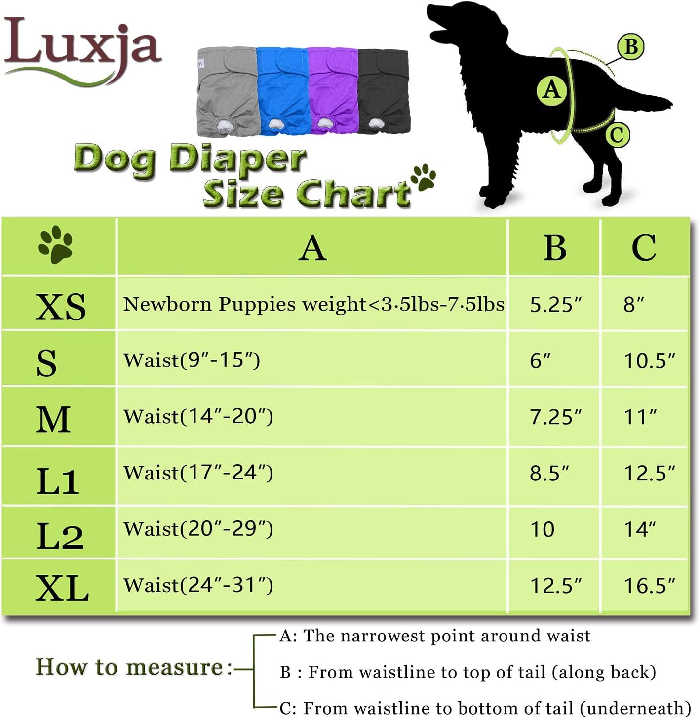 Reusable Female Dog Diapers (Pack of 4), Washable Wraps for Female Dog (Medium, Gray+Purple+Black+Blue)