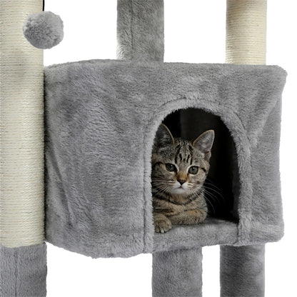 29" Cat Tree Tower for Indoor Cats Cat Condo with Sisal Scratching Posts, Plush Perch, Cat Bed Furniture, Gray