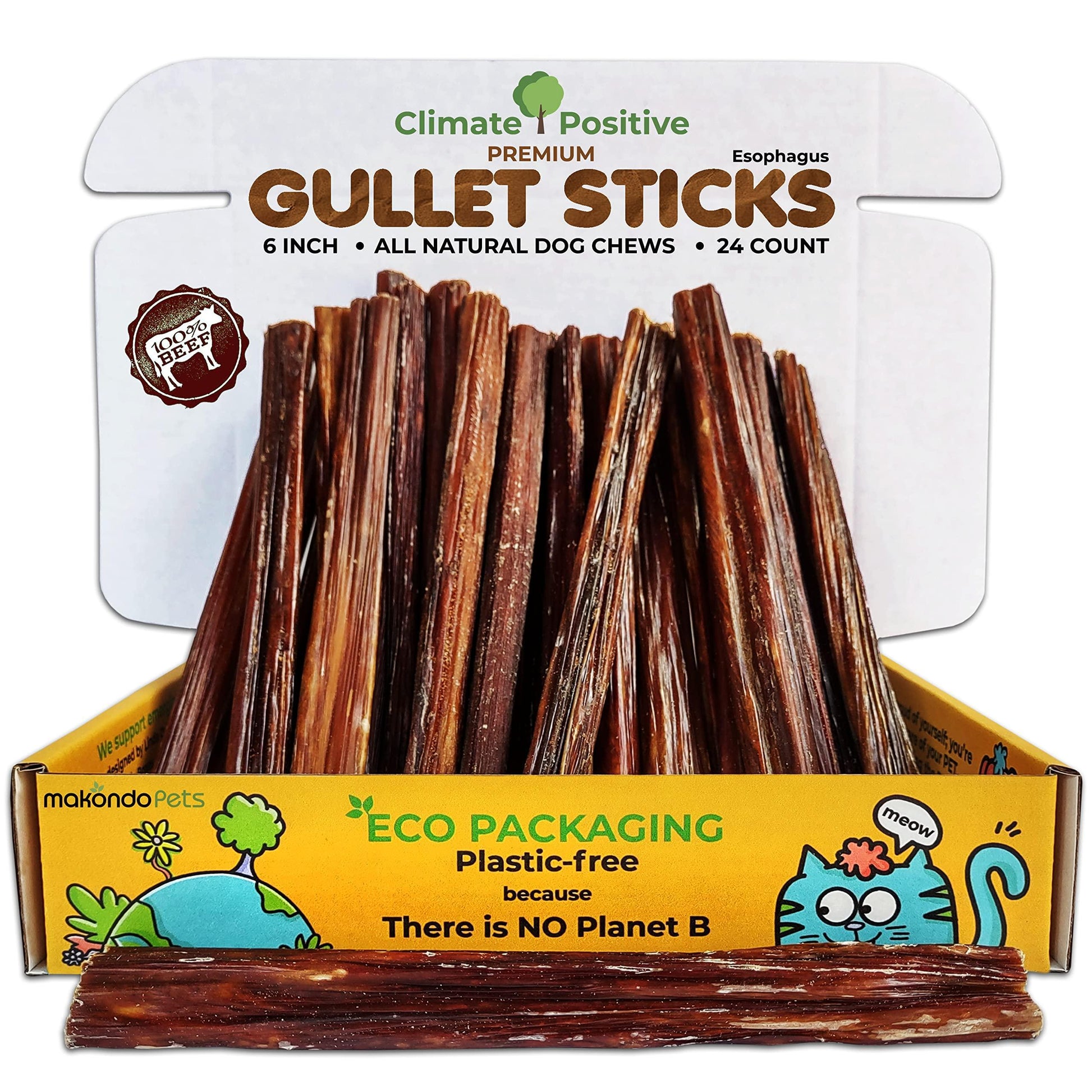 Gullet Sticks 100% Natural Beef Esophagus Dog Chews 6 in 24 Count Premium Dog