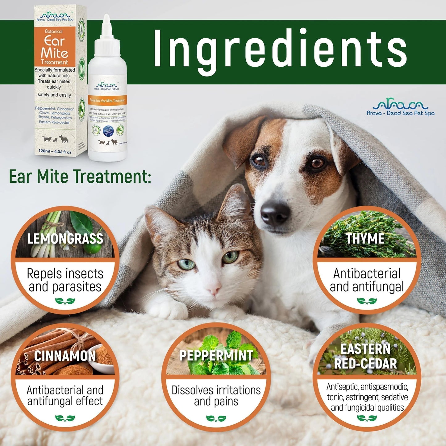 Natural Ear Mite Treatment for Dogs & Cats Pet Ear Mites Infection Cleaner