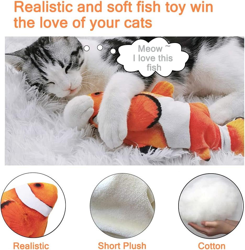 Electric Floppy Fish Cat Toy, Moving Cat Kicker Fish Toy, 11" Realistic Flopping Fish Dog Toy, Plush Interactive Cat Toy for Indoor Cats, Wiggle Fish Catnip Toys