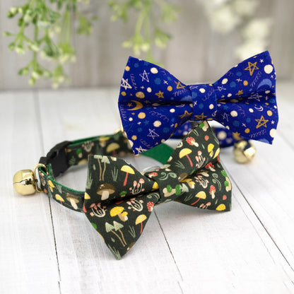 Breakaway Cat Collar with Bell, Mushrooms Cat Collar Breakaway, Small Pet Collar Green -Mystery Fantasy Fall Autumn | Cat, Kitten, Small Dog