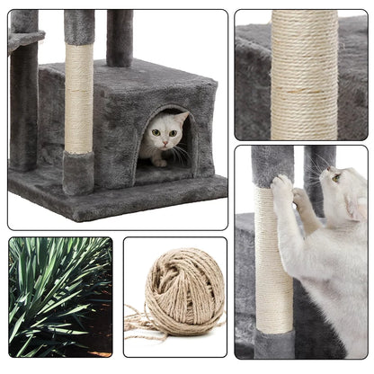 Cat Tree for Indoor Cats, Multi-Level Cat Tower with Sisal Covered Scratching Posts, Spacious Condo, Cozy Hammock and Plush Top Perch