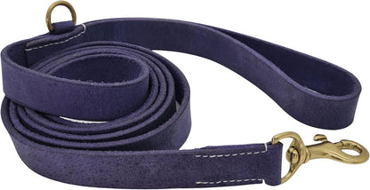 Blazing Paws Vibrania 6 Ft Heavy Duty 1 Inch Wide Super Soft Thick Distressed Leather Dog Leash, Indigo Blue with Side Ring (6 Ft L X 1" W, Indigo Blue)