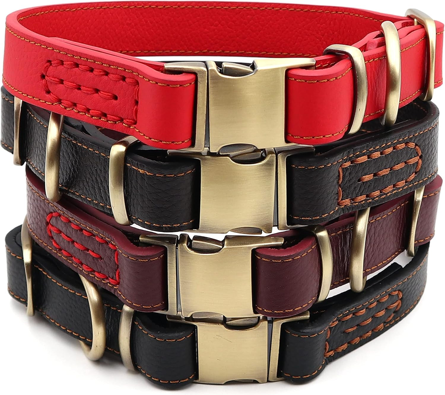 Genuine Leather Dog Collars with Quick-Release Metal Buckle for Small/Medium/Large/Extral-Large Dogs-Black,Extral Large