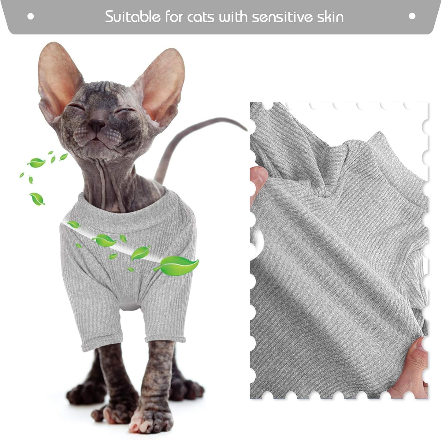 Sphynx Hairless Cats Shirt Pullover Kitten T-Shirts, Breathable Cat Wear Turtleneck Sweater Adorable Cat'S Clothes Vest Pajamas Jumpsuit