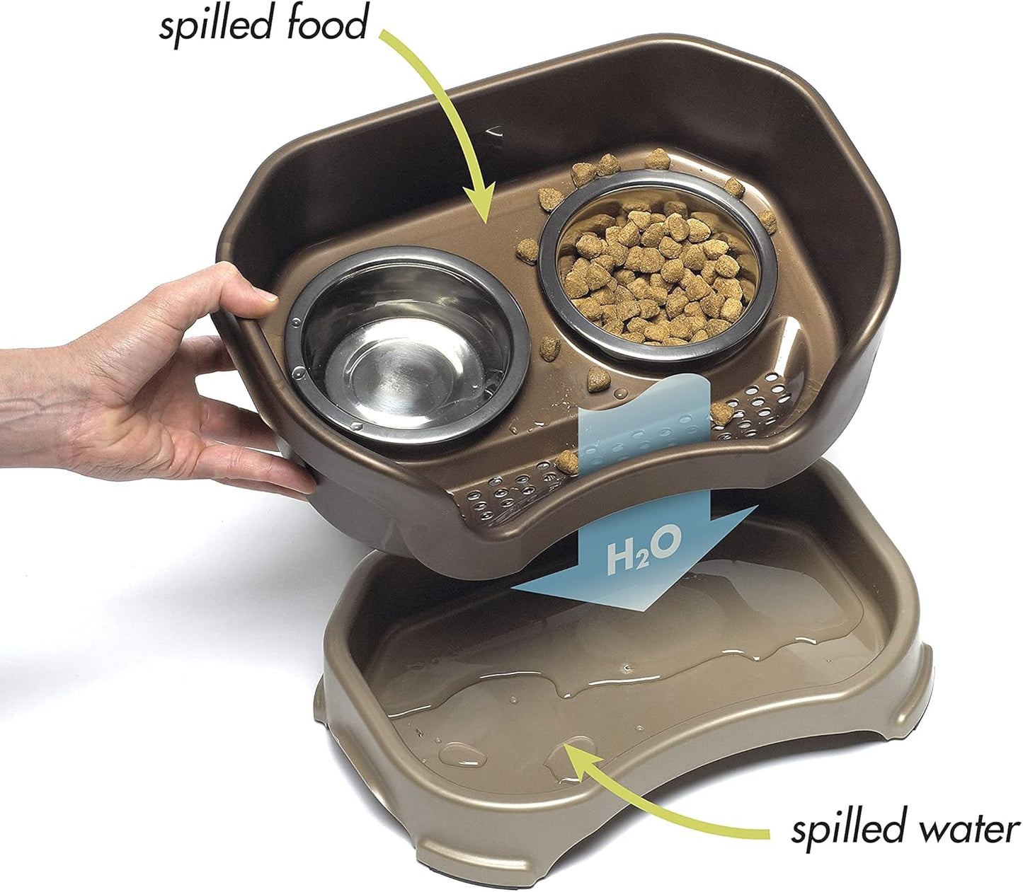 Neater Feeder Deluxe Mess Proof Cat Bowls Elevated for All Breeds – Made in USA – No Spill Raised Cat Bowls for Indoor Cats W/Leg Extensions – Stainless Steel Cat Food and Water Bowl Set - Bronze