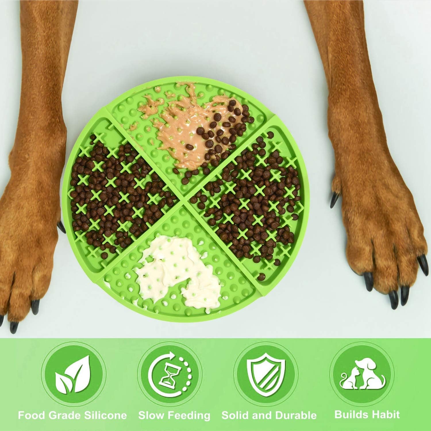 Licking Mat for Dogs and Cats,Dog Slow Feeders,Boredom Anxiety Reduction,Heavy-Duty Puzzle Mat Dog Treat Mat with Unique Quadrant Design,Perfect for Yogurt,Treats or Peanut Butter(Green)