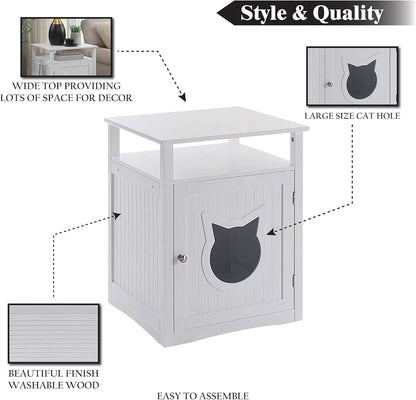 Nightstand Pet House, Litter Box Furniture Indoor Pet Crate, Litter Box Enclosure, Cat Washroom (White)