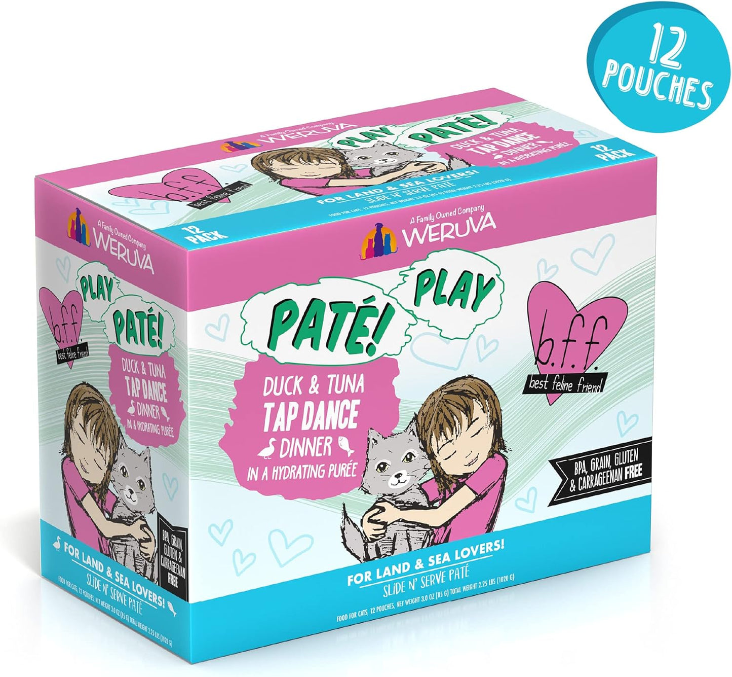 B.F.F. Play - Best Feline Friend Paté Lovers, Aw Yeah!, Duck & Tuna Tap Dance with Duck & Tuna, 3Oz Pouch (Pack of 12)