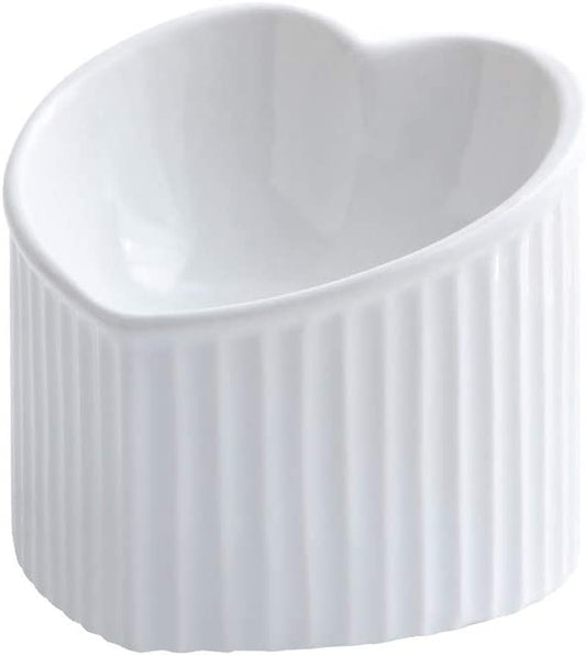 White Ceramic Raised Cat Bowls, Tilted Elevated Food or Water Bowls, Stress Free, Backflow Prevention, Dishwasher and Microwave Safe, Lead & Cadmium Free