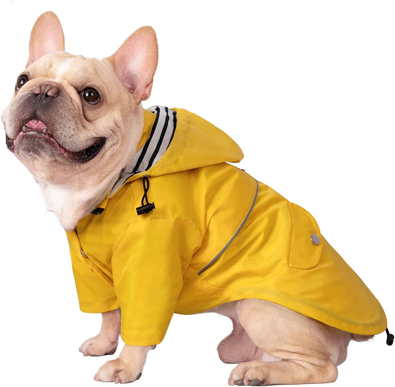 Dog Raincoat Double Layer Zip Rain Jacket with Hood for Small to Large Dogs Yellow - M