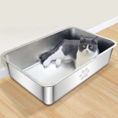 Cat Litter Box with High Sides Large Stainless Steel Cat Litter Pan 23.6" X 15.7" X 5.9"