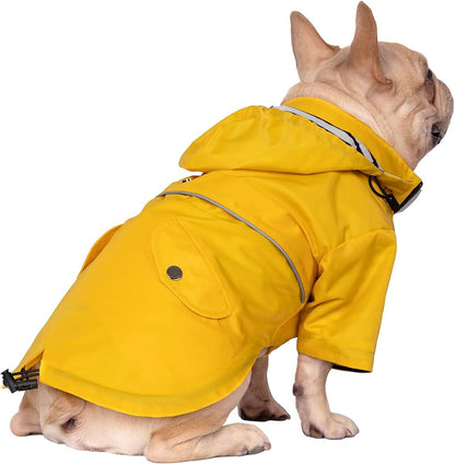 Dog Raincoat Double Layer Zip Rain Jacket with Hood for Small to Large Dogs Yellow - M