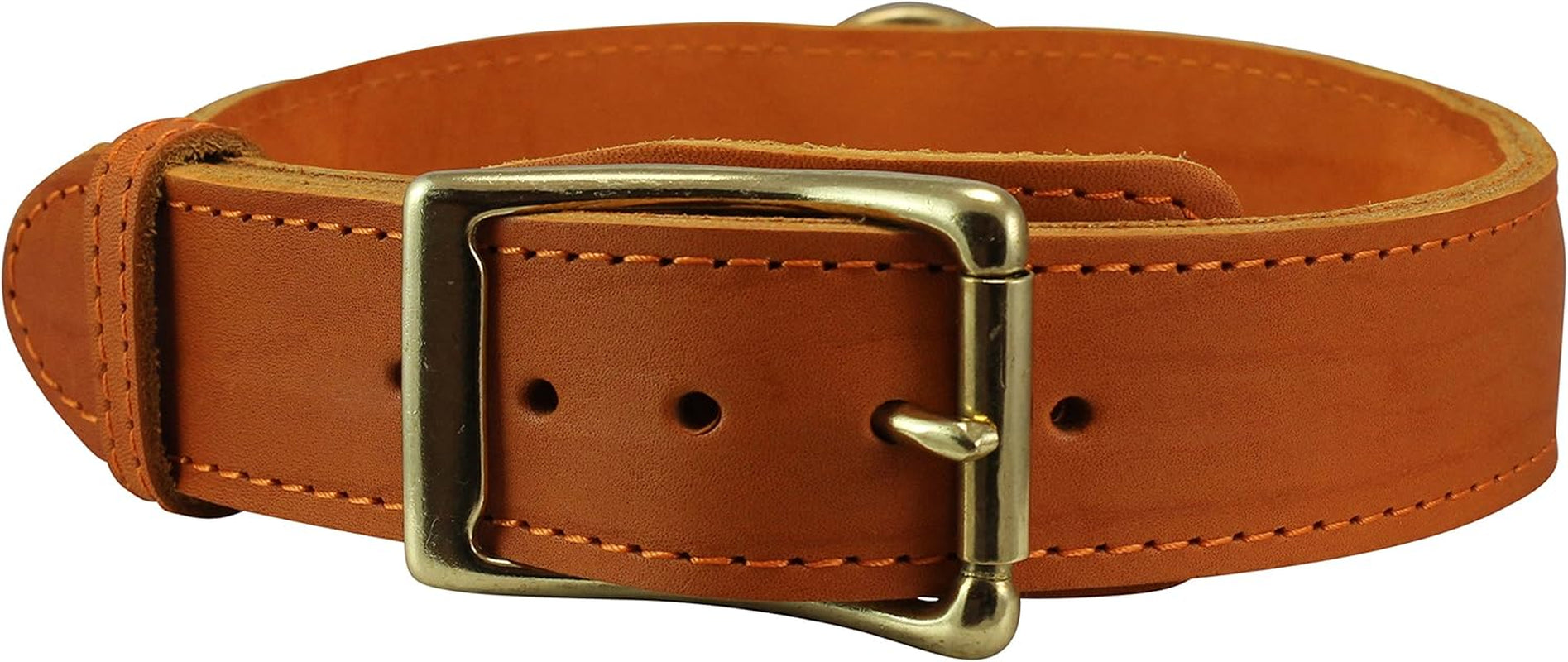 Genuine Leather Dog Collar, Rolled Leather Handle Tan (Xlarge: Neck: 20"-23.5")