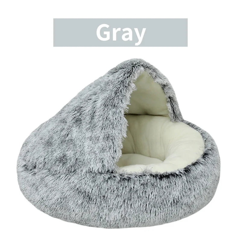 Winter Long Plush Pet Cat Bed round Cat Cushion House Warm Cat Basket Cat Sleep Bag Cat Nest Kennel 2 in 1 for Small Dog Cat