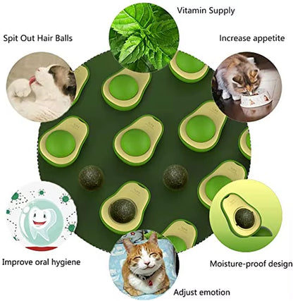 Pet Cat Avocado Catnip Wall Balls Cat Toys Cat Edible Lick Balls Cat Products Spinable Treats Toys Kitten Supplies