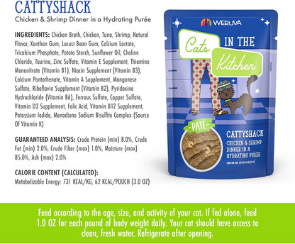 Cats in the Kitchen Slide N' Serve Grain-Free Natural Wet Pate Cat Food Pouches, Cattyshack, 3Oz Pouch (Pack of 12)