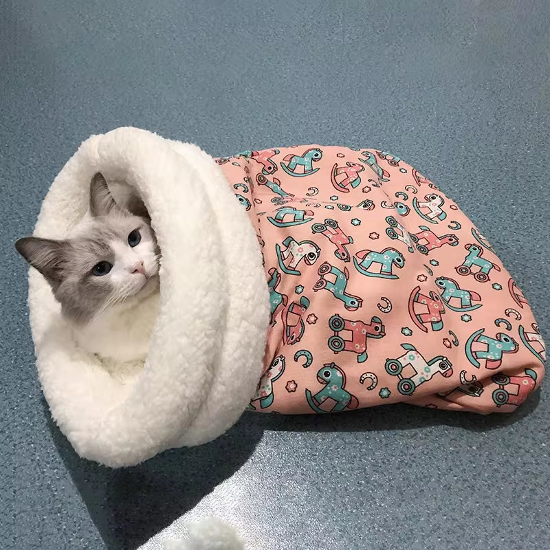 Cat Sleeping Bag Soft Cuddly Fluffy Feel Thickened Pet Pocket Type Quilt Bed Kitten Puppy Soft Comfortable Nest Pet Supplies