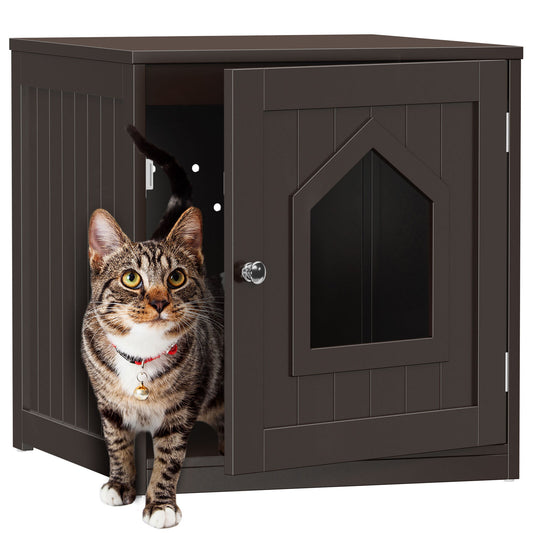 Wooden Cat Litter Box Enclosure Hidden Litter Box Furniture Cat House Brown