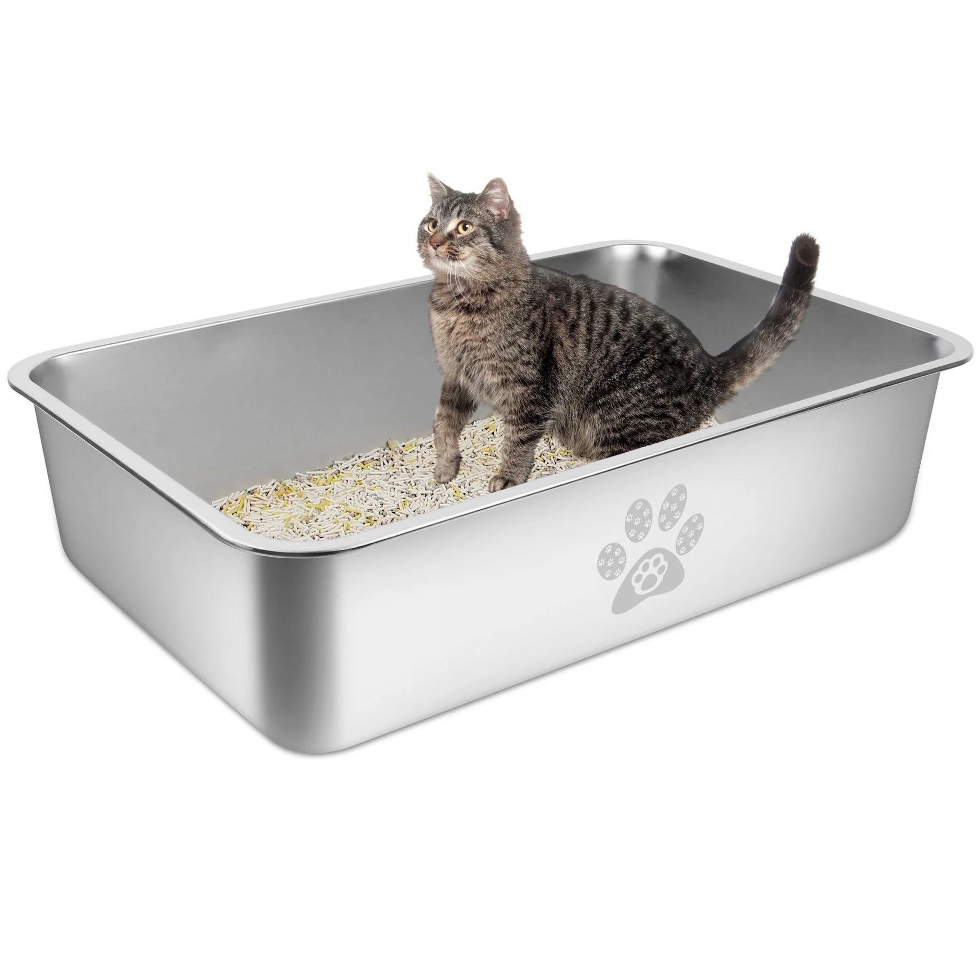 Cat Litter Box with High Sides Large Stainless Steel Cat Litter Pan 23.6" X 15.7" X 5.9"