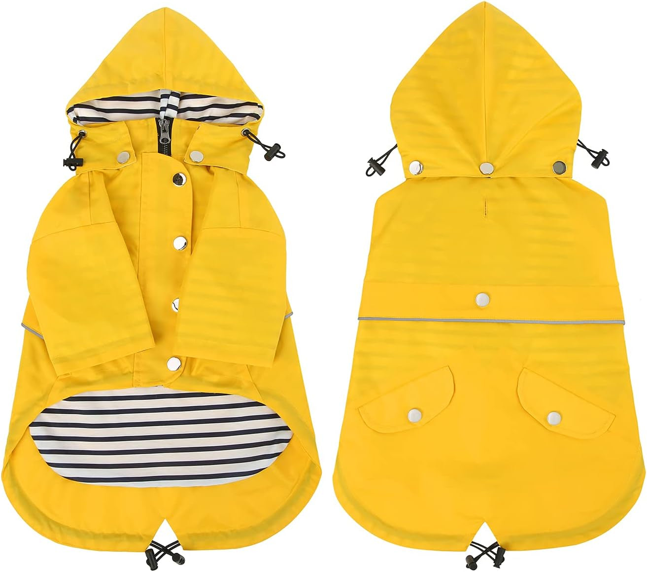 Dog Raincoat Double Layer Zip Rain Jacket with Hood for Small to Large Dogs Yellow - M